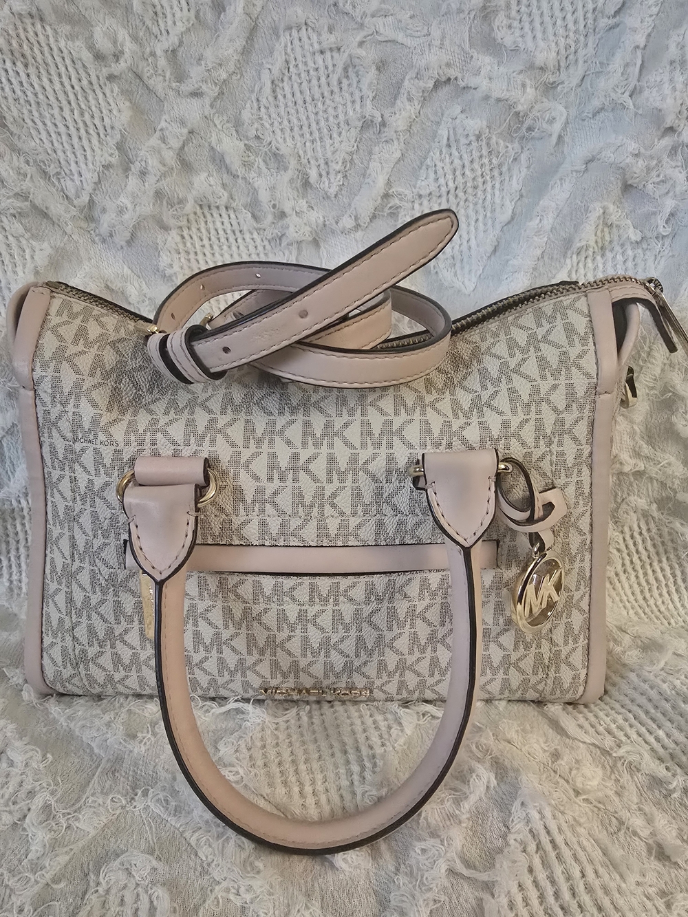 Michael Kors Pink and Beige Signature Satchel